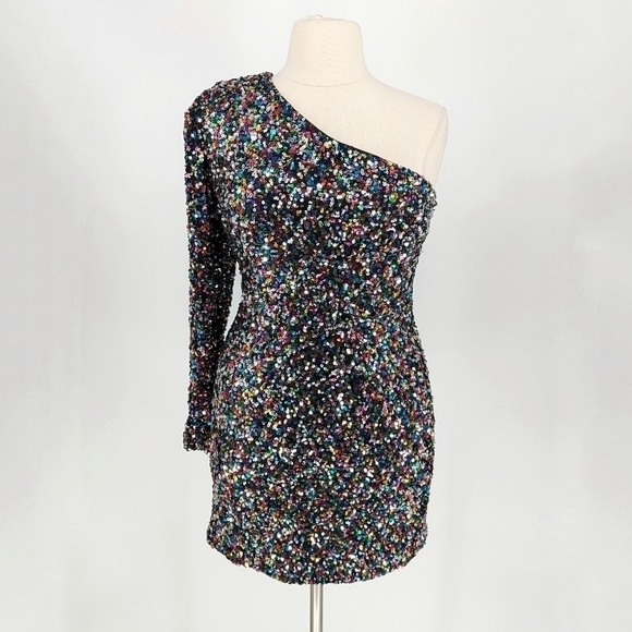 NEW Love and Lemonade Sequin One Shoulder Dress Black 2XL party nye holiday - Picture 1 of 6